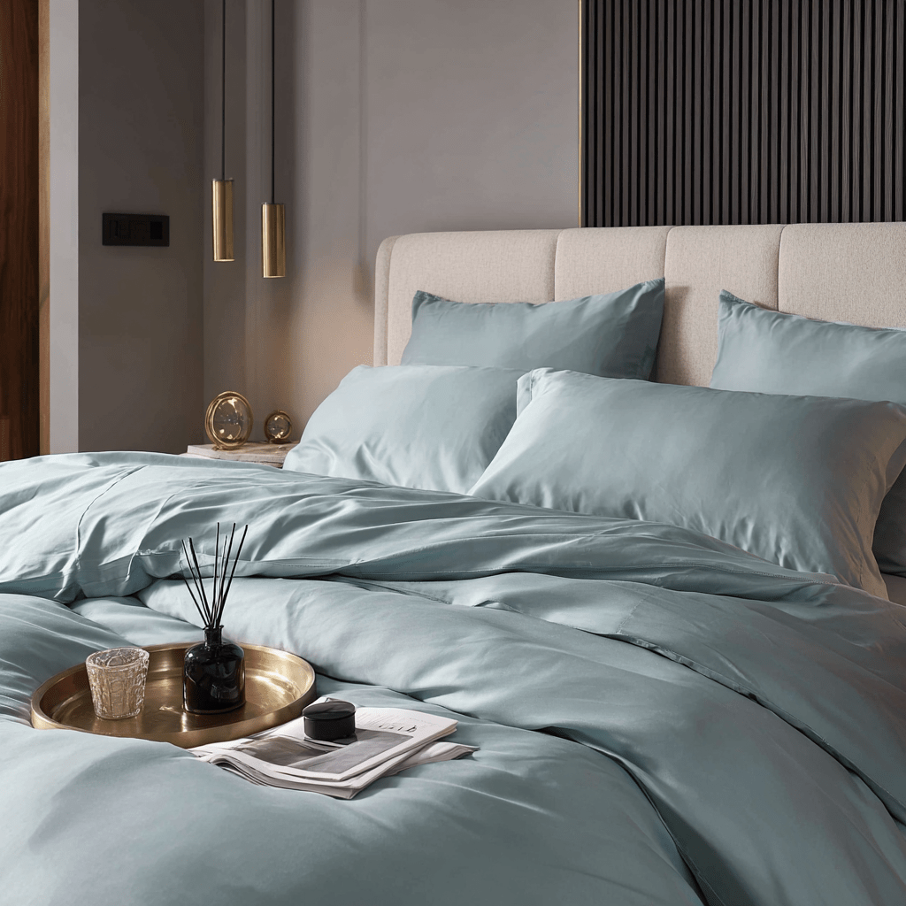 Copripiumino in Bamboo | Azzurro in bamboo organico 300TC - 200x200 | Looniva