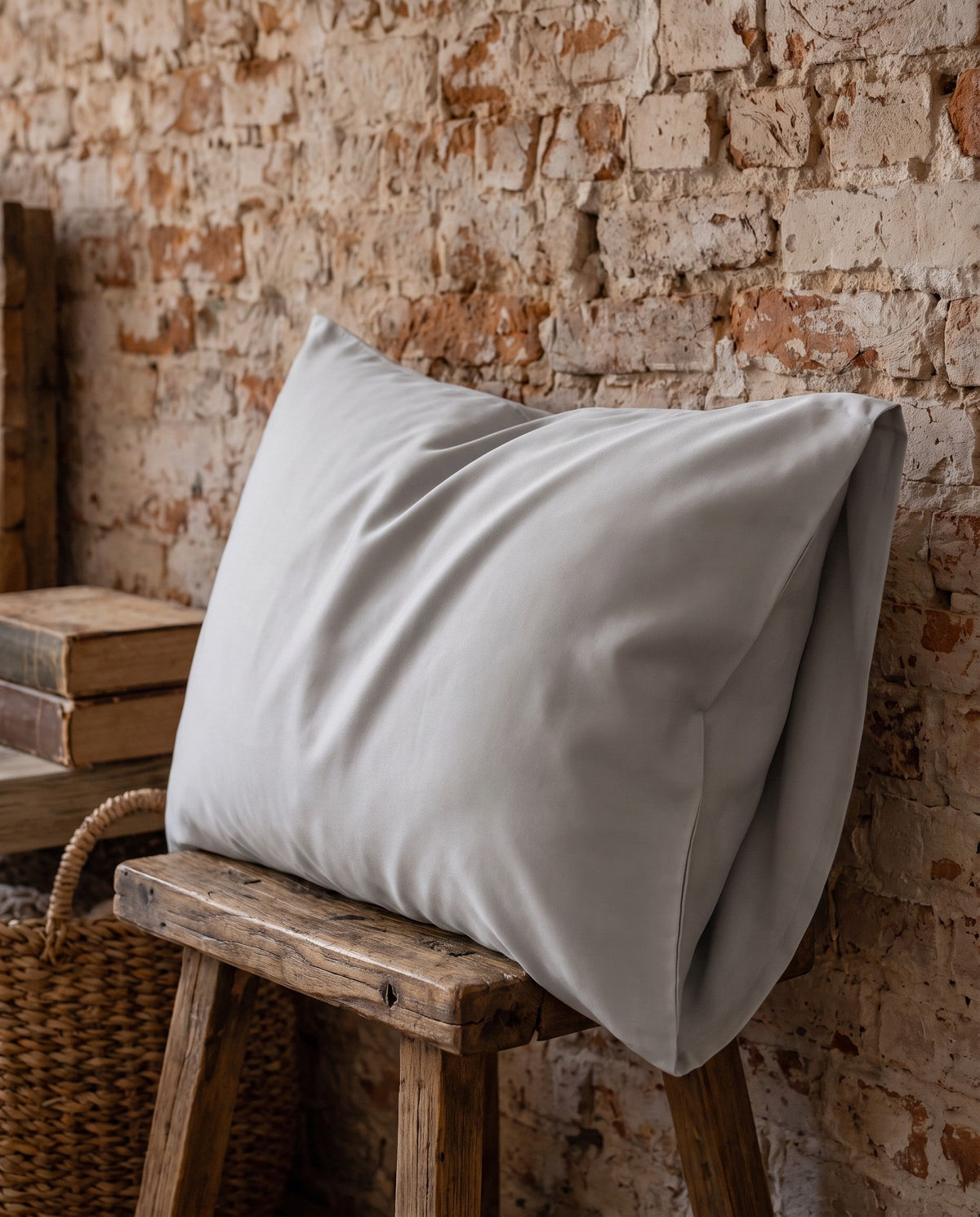 Federa in viscosa di bambù, cuscino appoggiato accanto al letto | Grigio chiaro