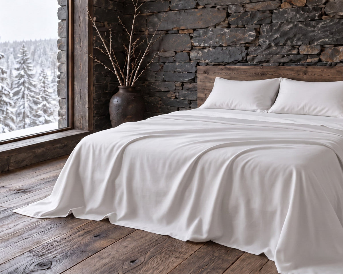 Lenzuolo piano in viscosa di bambù su letto matrimoniale | Bianco