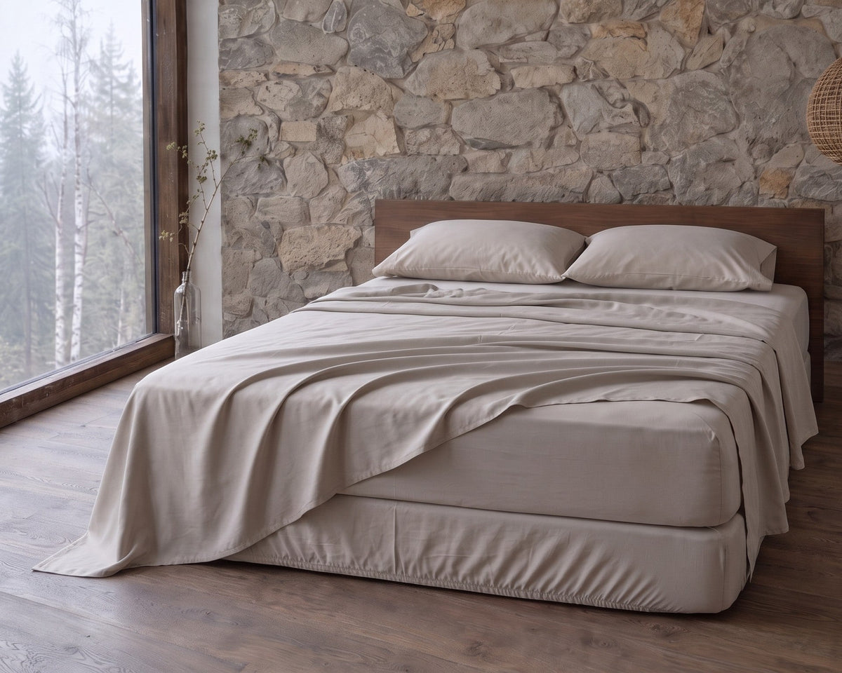 Lenzuolo piano in viscosa di bambù su letto matrimoniale | Nebbia