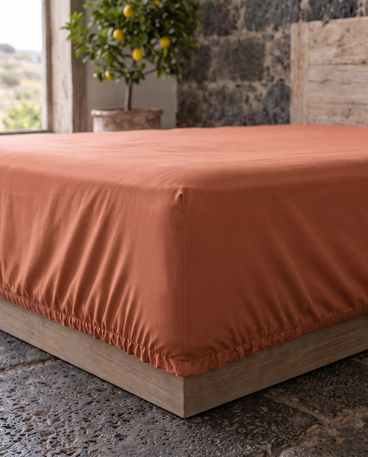 Lenzuolo con angoli in viscosa di bambù, angolo del materasso con elastico | Terracotta