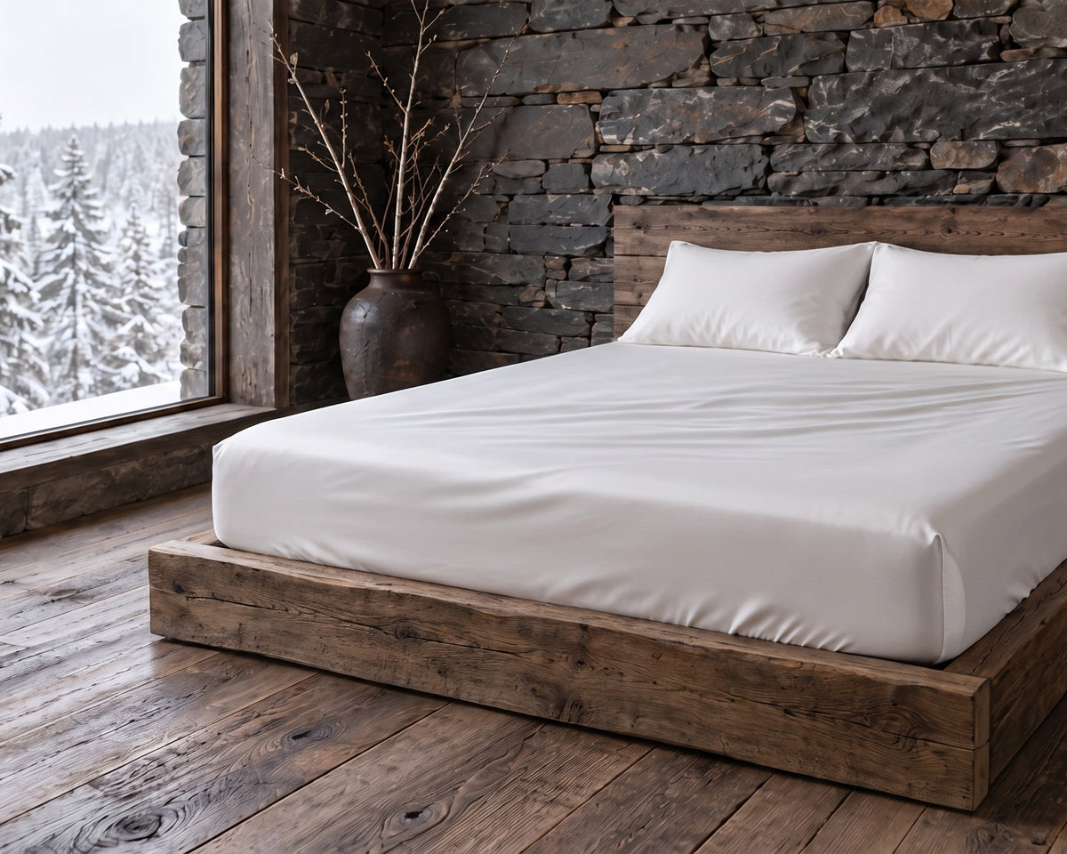 Set Falce in viscosa di bambù su letto matrimoniale | Bianco