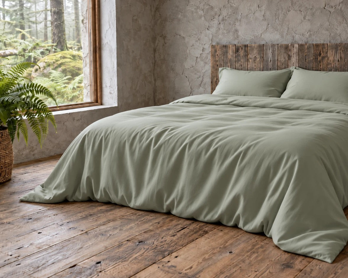 Set Plenilunio in viscosa di bambù su letto matrimoniale | Salvia