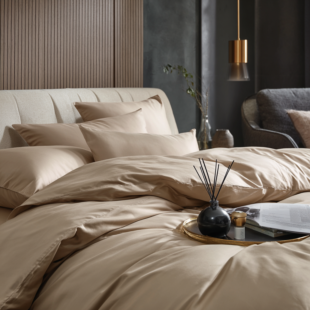 Dettaglio copripiumino bambù beige texture naturale