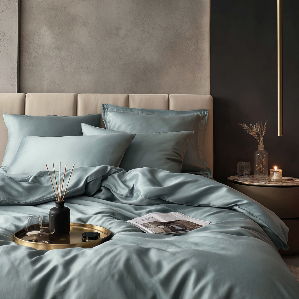 Copripiumino matrimoniale azzurro in fibra di bambù