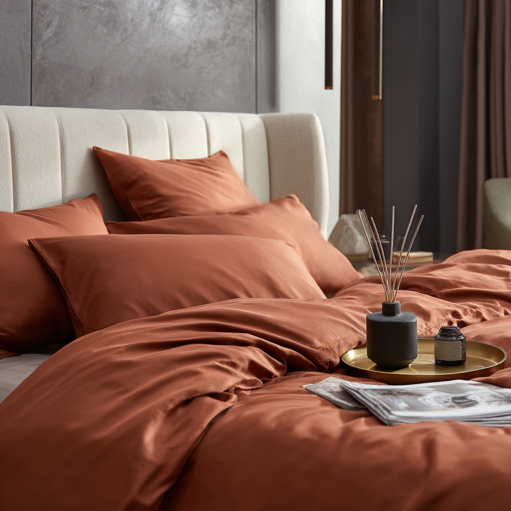 Copripiumino matrimoniale terracotta in fibra di bambù