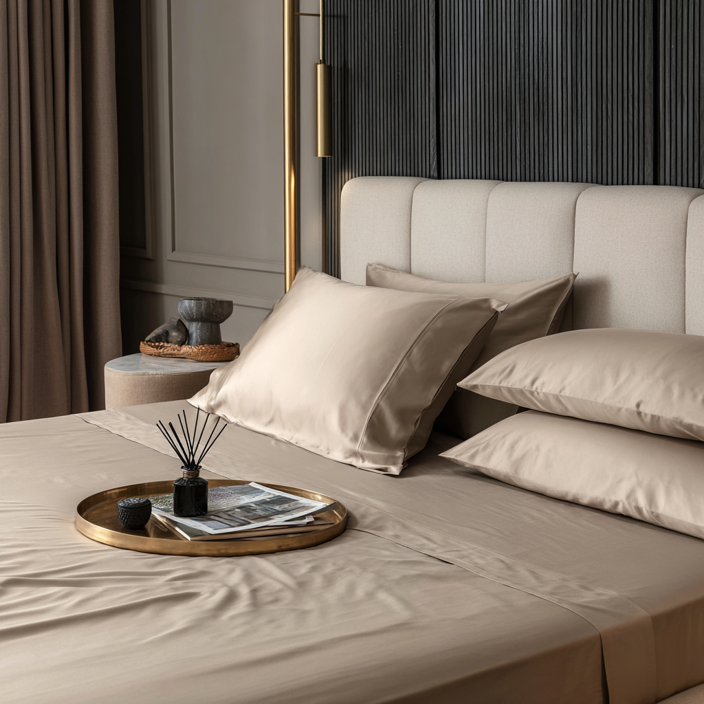 lenzuolo piano in fibra di bambù traspirante colore beige