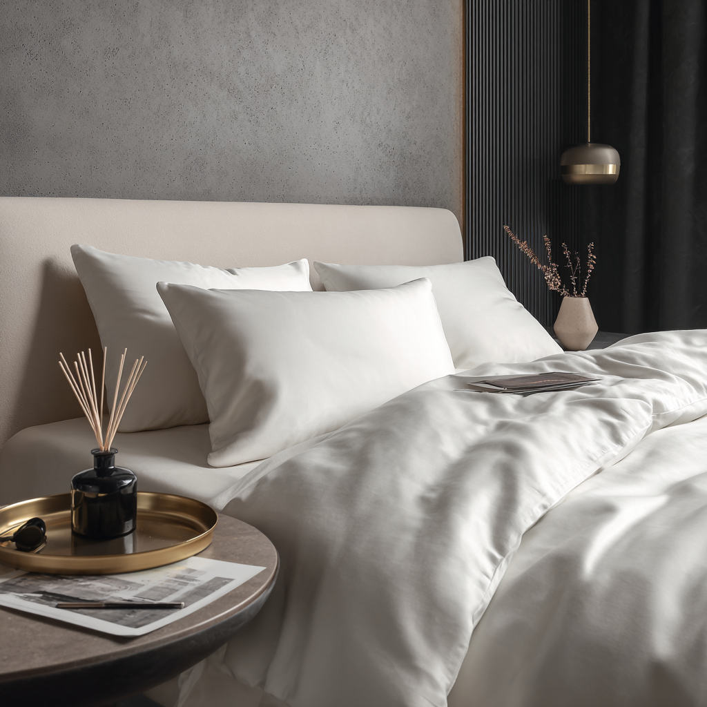 Dettaglio tessuto copripiumino bambù bianco ultra morbido