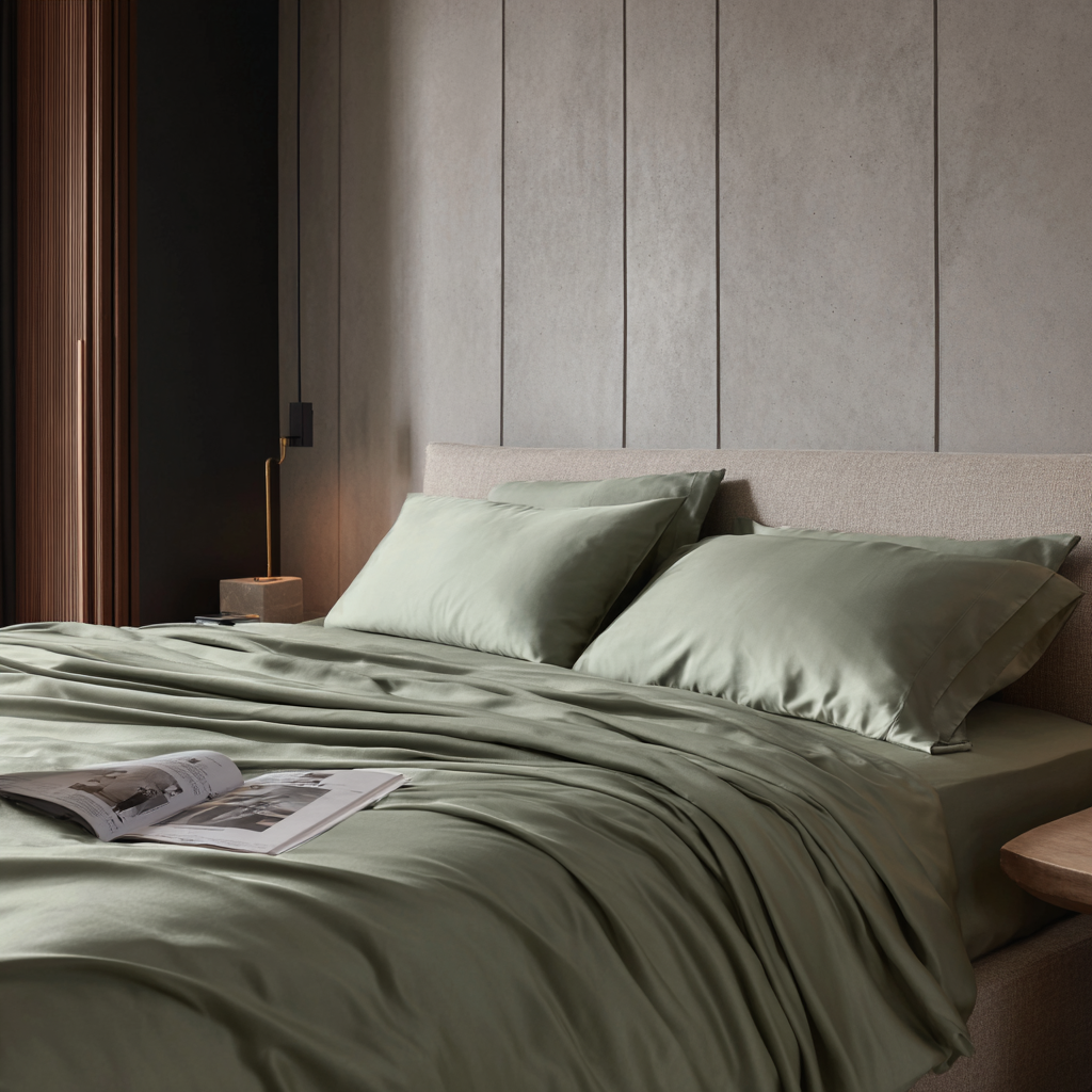 Set letto con lenzuolo piano in bambù salvia rilassante