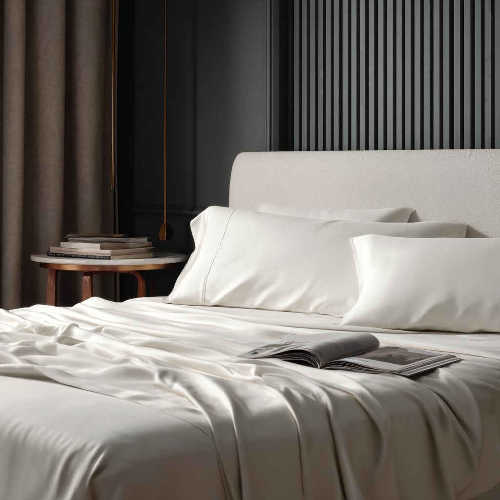 Set letto con lenzuolo piano in bambù bianco naturale