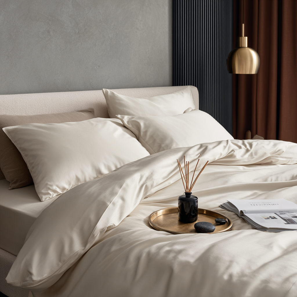 Sacco copripiumino bambù crema in camera luxury