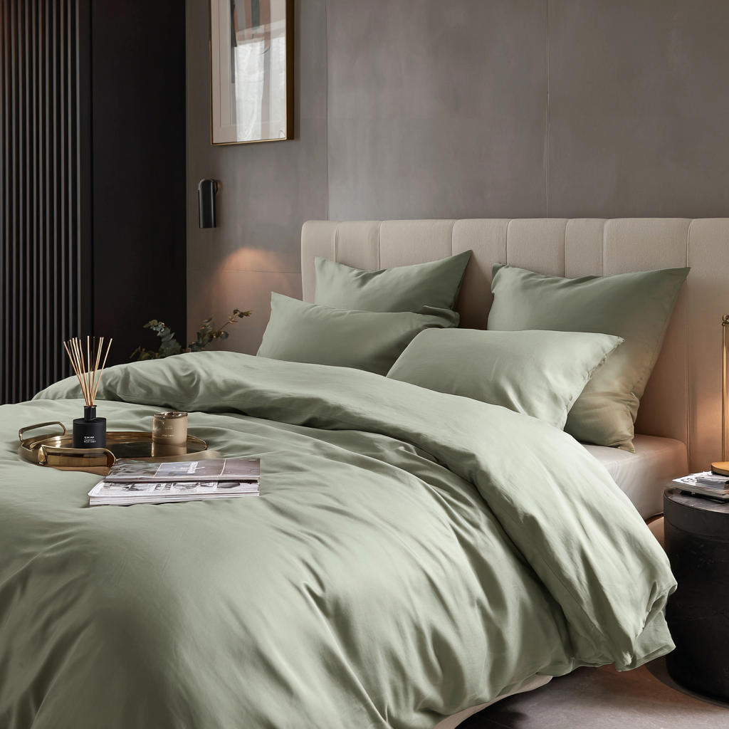 Dettaglio tessuto copripiumino bambù salvia traspirante