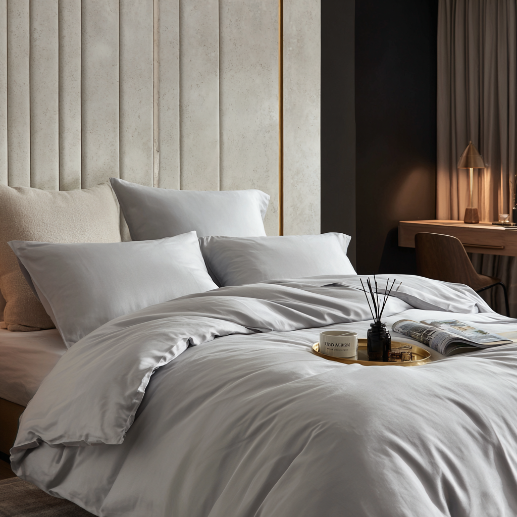 Copripiumino matrimoniale grigio chiaro in bambù naturale