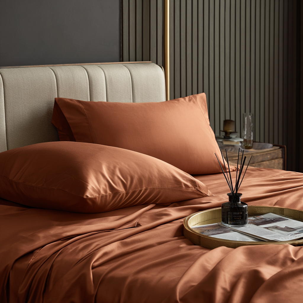 Tessuto lenzuolo piano in bambù terracotta caldo e morbido