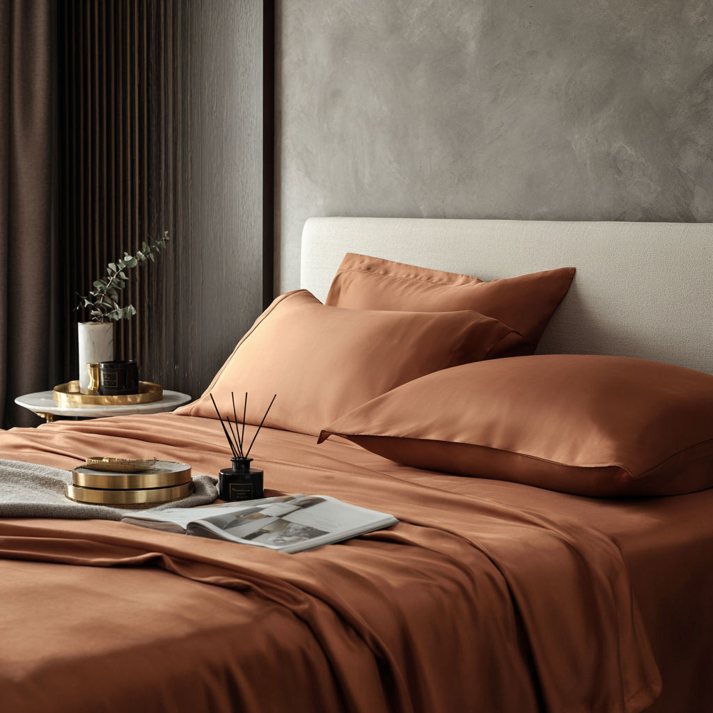 Tessuto lenzuolo piano in bambù terracotta caldo e morbido