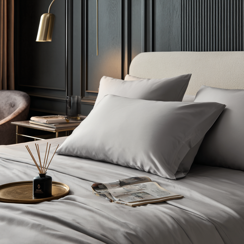 Dettaglio tessuto federa in bamboo grigio chiaro 300TC – pillowcase naturale morbida